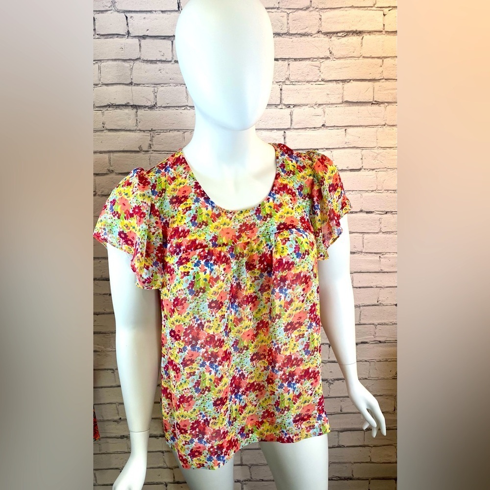 A.N.A. Floral Pink Flutter Sleeve Short Sleeved Shirt size XL